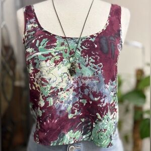 Love Squared Multicolor Abstract Silky Cropped Tank Top